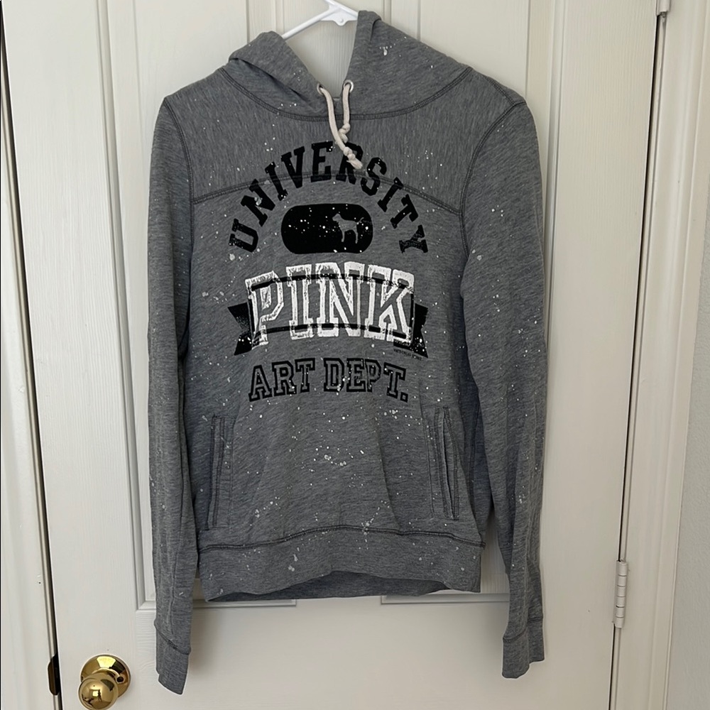 Gray University Hoodie with Pink Logo